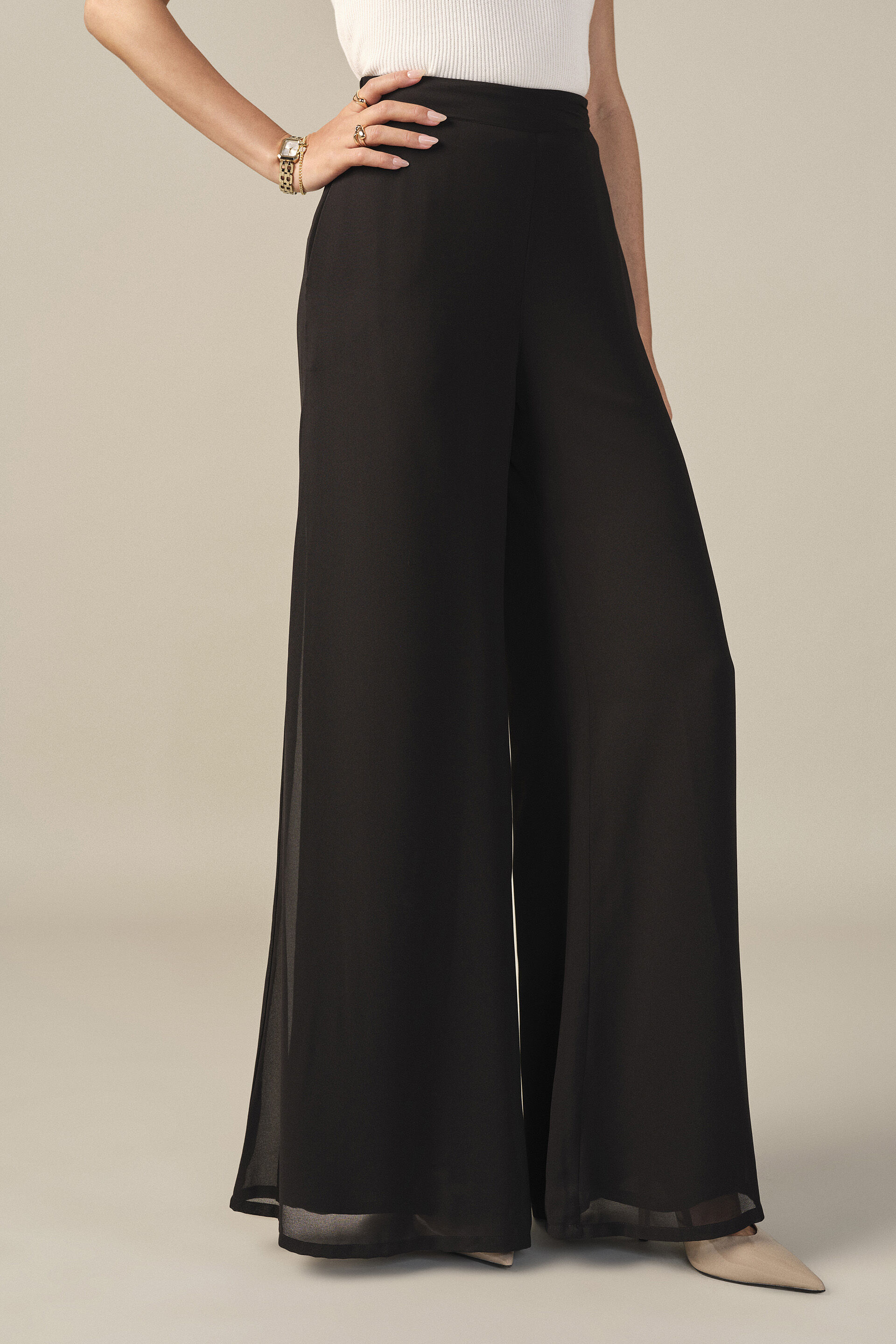 Flared Trousers in Black, Black, image 3